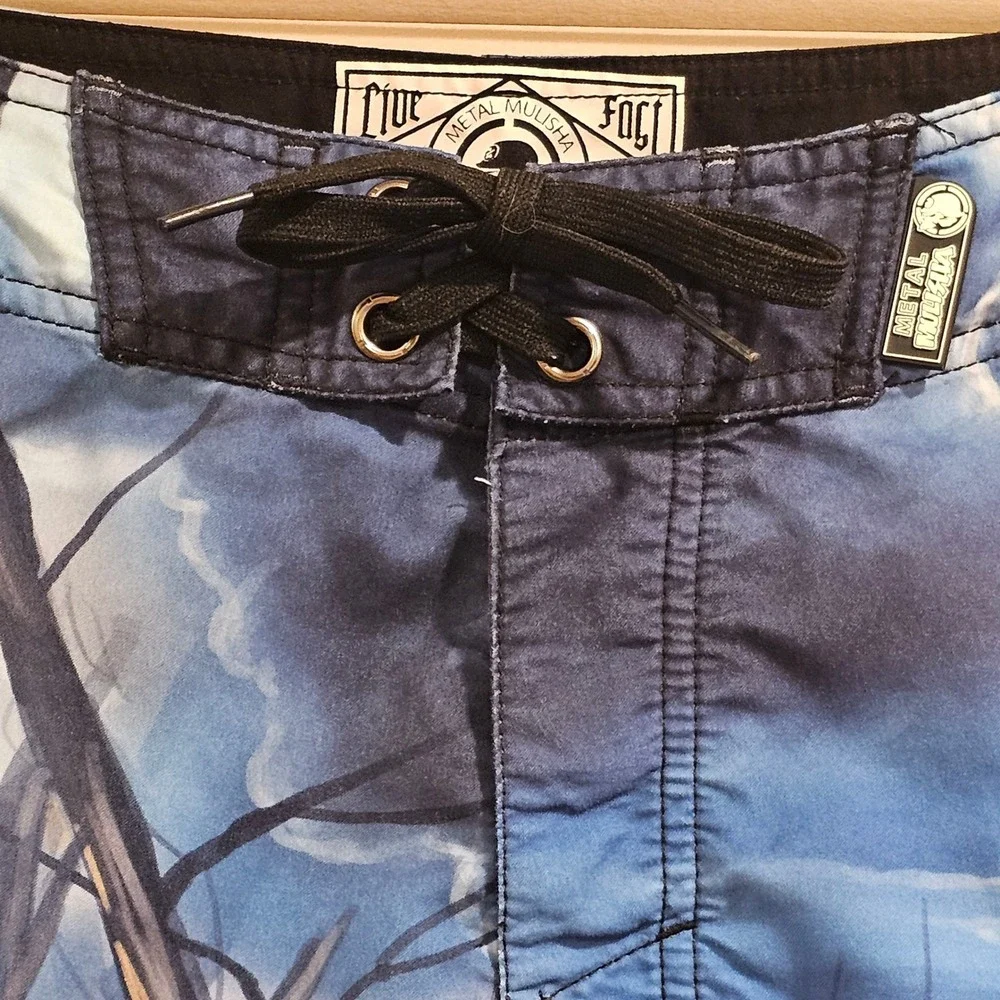 Metal Mulisha Mens Grim Reaper Lava Mountain Board Shorts Blue 36 Graphic Surf